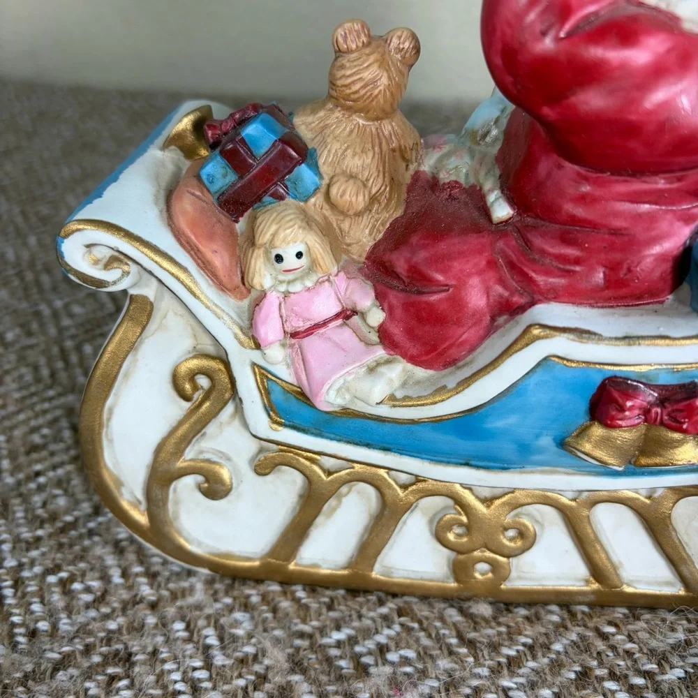 Vtg Christmas Kurt Adler Santa Sleigh Ceramic Music Box 1990 Decor Gift Work EUC